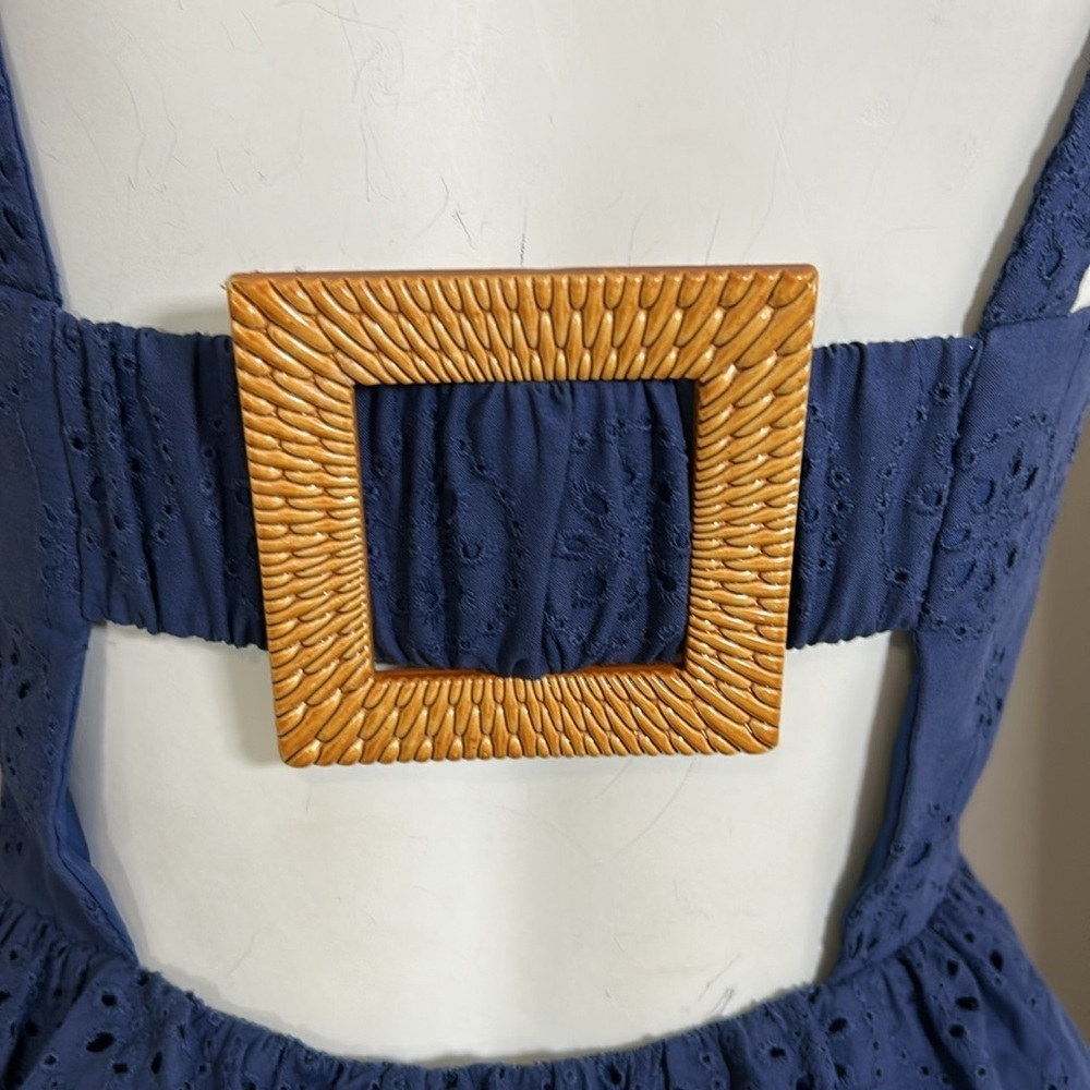 Anthropologie HUTCH Dorri Buckle Back Tank Navy Blue Eyelet Square Neck Sz 6 NEW - Picture 6 of 10